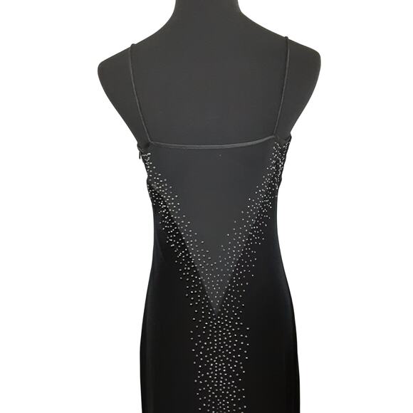 Vintage 90s Velour Evening Gown Y2K Bodycon Beaded Floor Length Cutout Dress 4 - Picture 5 of 14